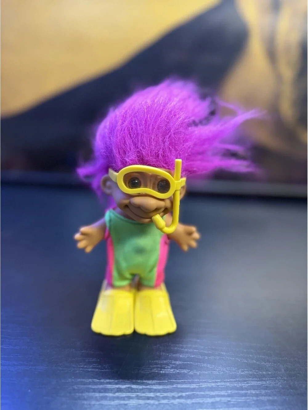 Vintage Russ Troll Doll Scuba Diver Purple Hair Snorkel Fins 5in #18414